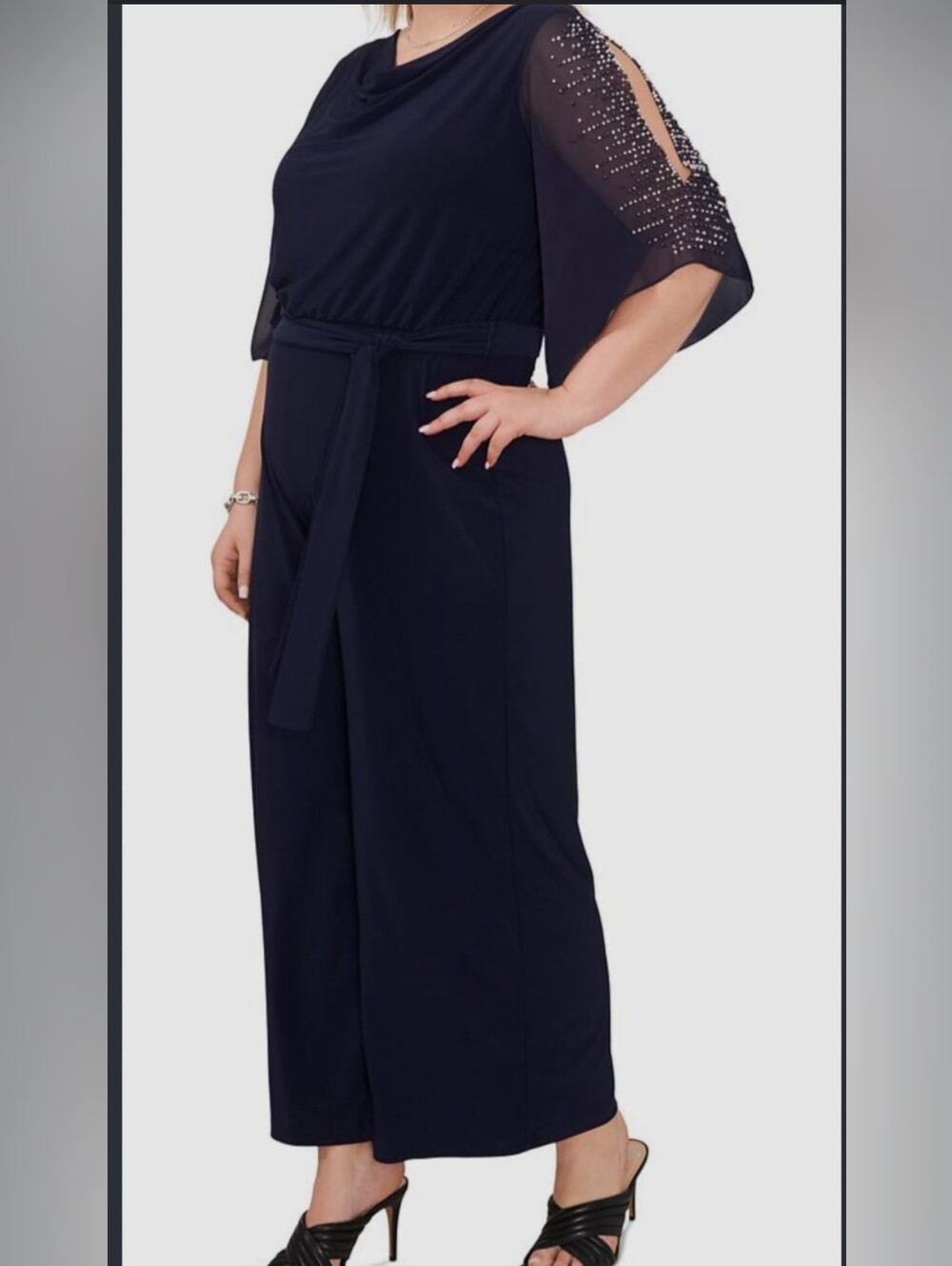 MSK Navy Embellished Cold-Shoulder Jumpsuit